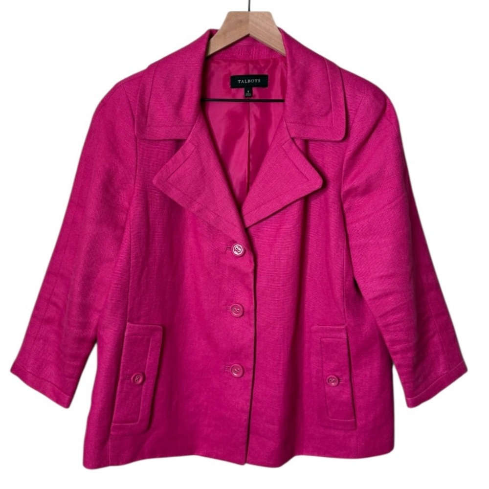Talbots 100% Linen The Jackie Fit Blazer Jacket Barbie Pink Women’s Size 8